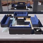 Vakollia 15 Pieces Patio Furniture Set with 44" Propane Gas Fire Pit Table, Outdoor Sectional Brown Rattan Wicker Conversation Sofa Sets with Coffee Table