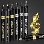 Artugn 6Pcs Oil-based Chrome Mirror Markers - Silver & Gold Permanent Metallic Markers for Model Painting, DIY Projects - Waterproof, Reflective Gloss Pens