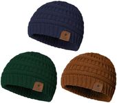 Durio Unisex Baby Beanie - Soft & Warm Knit Infant Winter Hat, Stretchy Cap Fit for Newborn to Toddler Girl Boy (6-36 Months), 3 Navy Blue & Dark Green & Brown