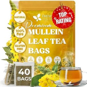 FreshDrinkUS, Premium 40 Mullein Leaf Tea Bags, 100% Natural & Pure from Mullein Leaves. Loose Leaf Mullein Herbal Tea. Made with Natural Material Tea Bags. No Sugar, No Caffeine, No Gluten, Vegan.