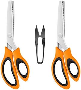 KUONIIY Ciseaux cranteurs (2 pièces, bords dentelés et festonnés) avec une cisaille à fil, ciseaux zig zag avec poignée confortable, pour couper le tissu, orange noir