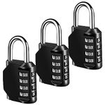 Mythco 3 Pack Combination Lock 4 Digit Outdoor Waterproof Padlock for School Gym Locker, Sports Locker, Fence, Toolbox, Gate, Case, Hasp Storage (Black)