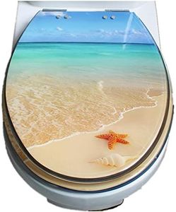 Nomel Toilet Seat Cover Resin Fit Bathroom Soft Close Quick Release Easy Install Beach Patten Design B3A2