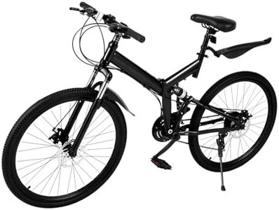 Steeviuzj 21-Speed Mountain Bike, 26" Wheel Height Adjustable Mountain Bicycle with Suspension, 19" Frame Carbon Steel Folding Bike with Double Disc Brakes, Load Capacity 150kg (Black)