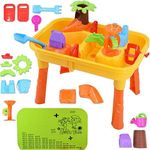 deAO Sand and Water Play Table 2 in 1 Plastic Outdoor Table for Toddlers with Times Tables and Accessories Included