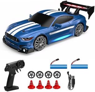 COOWIN RC Drift Car with LED Lights, 1:24 4WD 2.4GHz Remote Control Car for Kids Adults (Blue)