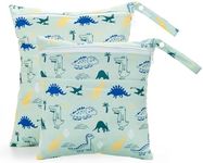 fanksoow 2Pcs Wet Bags, Waterproof Travel Beach Baby Cloth Diaper Wet Dry Bags for Soiled Baby Clothes Swimsuits (Dinosaurs)