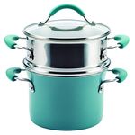 Rachael Ray Cucina Hard Porcelain Enamel Nonstick Multi-Pot/Steamer Set, 3-Quart, Agave Blue