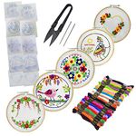 Embroiderymaterial Cotton Hand Embroidery Kit Combo 5 Different Printed Designs-Full Kit All Materials Included Printed Tutorial Instructions Not Included (Multicolor)