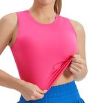 THE GYM PEOPLE Women's Longline Medium Support Workout Yoga Bra Wirefree Padded Sports Crop Tops Bright Pink