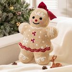 Phantoscope Gingerbread Man Merry Christmas Throw Pillow, Plush Teddy Xmas Gingerbread Shaped Pillows Christmas Decorative Pillow