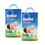 BeBe Baby Diaper Pants - Pack of 2, 5-11 Kg Triple Leakage Protection & Extra Comfort, Jumbo Pack (136 Piece, M)