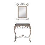 Deco 79 Metal Leaf Console Table with Mirror with Scrolled Legs, Set of 2 32", 32"H, Bronze