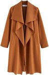 CHICWISH Women's Wide lapel Open Front Long Sleeve Pumpkin Orange Wool Blend Trench Coat