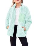 Arshiner Girls Jackets Fall Winter Fleece Sherpa Fluffy Zip Up Christmas Coats Light Blue 5t