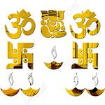 Bikri Kendra - Ganesha with Om Swastika Diya (Golden), 3D Acrylic Decorative Mirror Wall Sticker, Wall Stickers for Hall Room, Bed Room, Kitchen Living Room Kids Room.