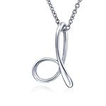 Bling Jewelry Letter D Cursive Alphabet Script Initial Pendant Necklace for Women .925 Sterling Silver 18 Inches