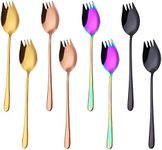 Metal Sporks Set of 8, PDCTACST Stainless Steel Salad Spork Utensils, 7.1 Inches Long Handle Dessert Spoons, Ice Cream Spoons Salad Forks Flatware Set, for Fruit Appetizer Dessert Household Use