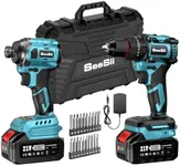 SEESII 21V Max Cordless Drill and Impact Driver, Power Tool Combo Kit Included 3/8'' Drill & 1/4'' Impact Driver, 2x 4000mAh Battery, Fast Charger, 20 pcs Driver Bit Set & Bag