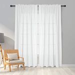 Melodieux 2 Panel Faux Linen Voile Net Curtains Semi Sheer Rod Pocket Drapes for Bedroom, Living Room, Window - White, 55 x 72 inch drop (140 x 183cm)