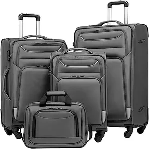 Coolife Luggage 4 Piece Set Suitcase Spinner TSA Lock Softshell lightweight (gray)