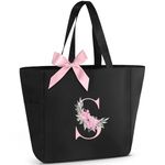 Vavabox A-Z Initial Personalized Tote Bag,Waterproof Gifts for Women, Bridesmaids,Mom,Teachers,Friends (S, Black)