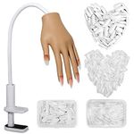 Practice Hand for Acrylic Nails- Silicone Nail Hand Practice Upgrade Nail Tips Never Fall Off, Fake Nail Manican Hand for Nail Practice, Flexible Practice Maniquin Hand with 200PCS Nail Tips