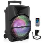 Pyle 15” Portable PA Speaker System – 1000W Bluetooth Karaoke & DJ Speaker with Rechargeable Battery, Mic Input, USB & LED Party Lights, for Indoor & Outdoor Events