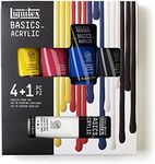 Liquitex 3699406 Basics Acrylic Paint, Monopigmented Artist Pigments, Non-fading, Medium Viscosity, Silk Gloss Finish, 4 Colours in 75 ml + 1 x 118 ml Tube, Acrylic Paint Set