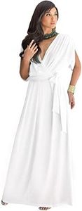 KOH KOH Womens Long Semi-Formal Short Sleeve V-Neck Floor Length Maxi Dress Gown, Cream Ivory, XX-Large