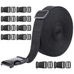 kuou 10 Metres Nylon Heavy Webbing Strap, Flat Side Release Buckles for DIY Craft Backpack Strapping(1 Inch Wide)