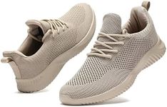 Men's Slip On Running Shoes Fashion Walking Sneakers Mesh Soft Sole Loafers Comfortable & Light-Weight Tennis Work Trainers, Khaki, 10