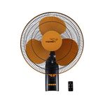 V-Guard Esfera PLUS RW 16 Wall Fan for Home with Remote Control | 3 Speed Controls, Inbuilt Timer | Powerful 100% Copper Motor | Corrossion-Resistant Metal Grill | Sweep 40 cm (Orange Black)