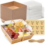 50 Pack Small Charcuterie Boxes with Clear Lids - To Go Paper Mini Charcuterie Box, Disposable Food Containers, 5Inch Dessert Boxes for Sandwich, Cookie, Sushi, Cake Slice, Strawberries (Brown)