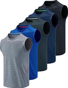 Liberty Imports Pack of 5 Men's Stretch Cool Dry Muscle Tank Tops Athletic Crewneck Sleeveless Workout Shirts, Heather Blue/Navy/Black/Charcoal/Light Gray, 4X-Large