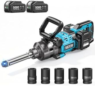 Seesii 1" Cordless Impact Wrench 2581.47 FT-LBS(3500 N.m) High Torque 7.88" Extended Anvil with 21V 2x5.0 Ah Battery, 6 Sockets&storage bag,LED for Truck,Vans,Tractor,Buses &Agri-Service,Construction