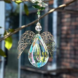 Hanging Suncatcher Crystal Chakra Prisms with Angel Wings Pendant Rainbow Ornament Home Decor (AB Coating)