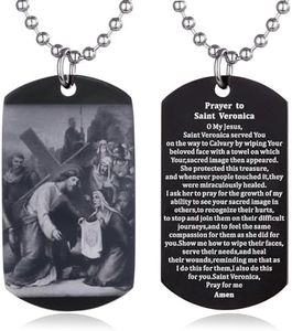 FAYERXL Catholic Christian Holy Bible Verse Scripture Baptism Religious Communion Confirmation Rite Gift Dog Tag Necklace for Men/Church pastor (Prayer to Saint Veronica)