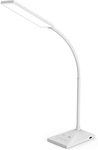 RAOYI 12W LED Desk Lamp, 72LEDs Dimmable Gooseneck Table Lamp Eye-Caring Reading Light with Charging Port, 5 Color Modes & 7 Brightness Levels, Touch Control for Office Dormitory (White, 2700K-6000K)