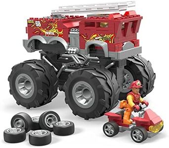 MEGA Hot Wheels Monster Trucks Toy Car Building Set, HW 5-Alaram Fire Truck with 284 Pieces, 1 Micro Action Figure Driver, Red, Kids Age 5+ Years