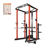 RitFit Power Cage with LAT Pull Down and 360° Landmine, 1000LB Capacity Power Rack Full Home Gym for Weightlifting, Come with J-Cups,Dip Bars and Other Attachments (2023 Version PPC02)-Orange