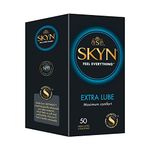 SKYN Extra Lube Condoms Pack of 50 / Skynfeel Latex Free Condoms for Men, Regular Size Condoms, Extra Lubricated, Thin Condoms, Smooth Straight Shape, 53mm Wide