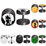 FLYUN 4 Pairs 10MM Anime Black Screw Stud Earrings for Men Women Steel Cheater Fake Ear Plugs Gauges Illusion Tunnel (Black)