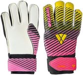 Vizari Saturn Soccer Goalie Goalkeeper Gloves for Kids Youth & Boys, Football Gloves with Grip Boost Padded Palm and fingersave Flat Cut Construction (9, Pink)