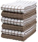 Premium Kitchen Towels (16â€Âx 28â€Â, 6 Pack) – Large Cotton Kitchen Hand Towels – Check Design – 380 GSM Highly Absorbent Tea Towels Set with Hanging Loop – Tan