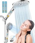 Dual Filtered Handheld Shower Heads Combo, HOPOPRO 15-Mode High Pressure Rainfall Showerheads Combo Set with Filter, for Hard Water, Removes Chlorine, Improves Skin Hair Condition, Chrome