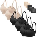 HBselect 5 Pcs Maternity Nursing Bra Seamless Nursing Bra with Extra Bra Extenders Breastfeeding and Sleeping Non-Wired for Women Black*3 Beige*2