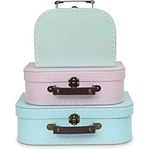 Jewelkeeper Paperboard Suitcases, Set of 3 - Nesting Storage Gift Boxes for Birthday Wedding Nursery Easter Office Decoration Displays Toys Photos - Retro Pastel Design