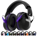 Dr.meter Hearing Protection Ear Muffs, 28dB Noise Reduction Safety Earmuffs with Adjustable Headband, Ear Defenders for DIY, Shooting, Mawing Lawn or Hunting, Storage Bag Included-Black & Purple