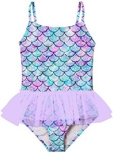 swimsobo Girls One Piece Swimsuit Colorful Mermaid Bathing Suit Cute Swimwear for 2-10 Years, A Green Purple, 3-4 Years